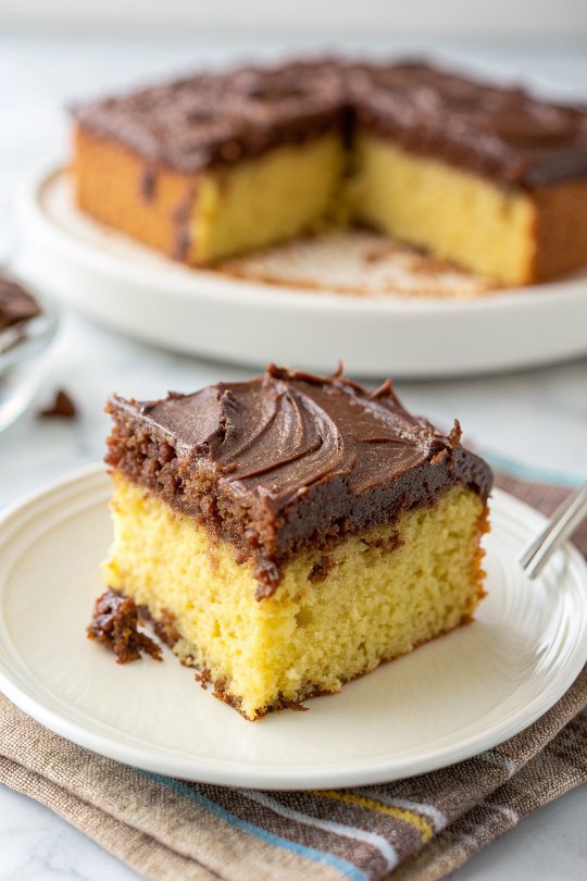 Yellow Sheet Cake with Chocolate Fudge Frosting